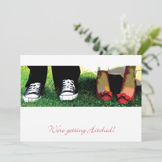 We krijgen Hitched Invite Kaart (Staand voorkant)