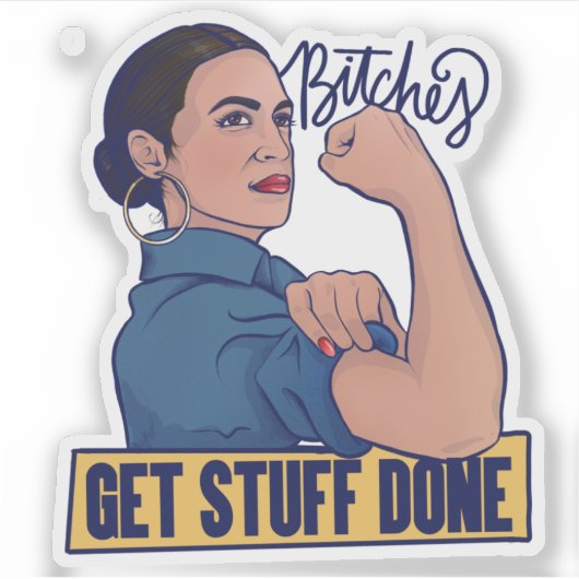 We krijgen spullen van AOC Rosie de riveter. Sticker (Voorkant)