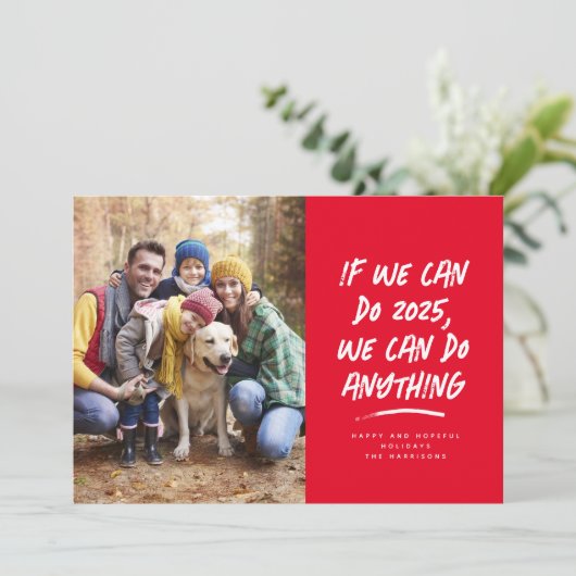 We kunnen alles doen Kerstmis foto rood Feestdagenkaart (Staand voorkant)