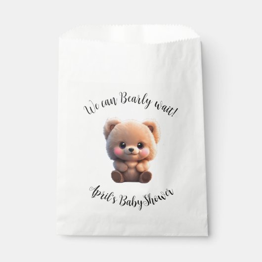 We kunnen Barly Wachten Baby shower teddybeer Bedankzakje (Voorkant)