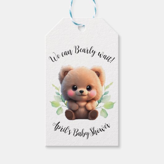 We kunnen Barly Wachten Baby shower teddybeer boho Cadeaulabel (Voorkant)