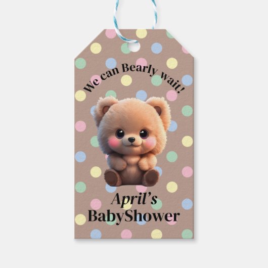 We kunnen Barly Wachten Baby shower teddybeer Cadeaulabel (Voorkant)