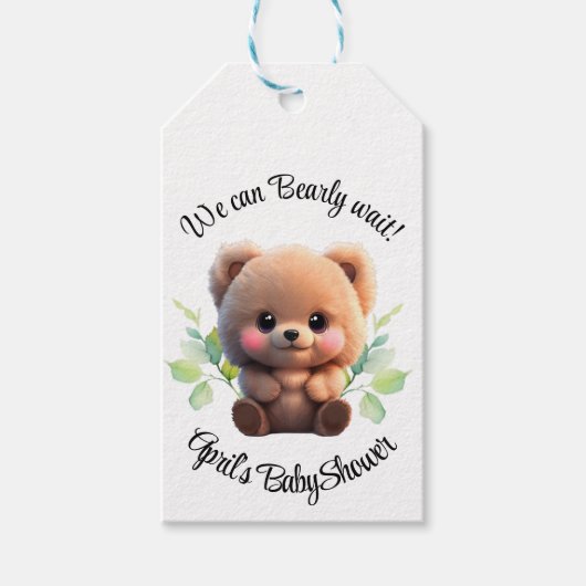 We kunnen Barly Wachten Baby shower teddybeer Cadeaulabel (Voorkant)