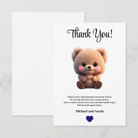 We kunnen Barly Wachten Baby shower teddybeer jong Bedankkaart (Voorkant / Achterkant)