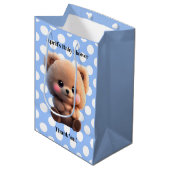 We kunnen Barly Wachten Baby shower teddybeer polk Medium Cadeauzakje (Voorkant Gekanteld)