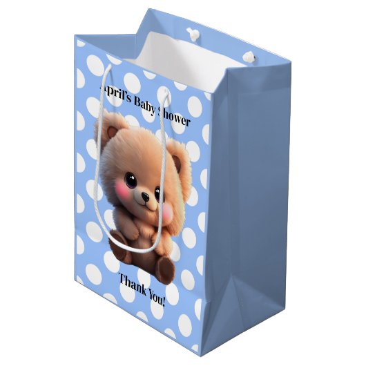 We kunnen Barly Wachten Baby shower teddybeer polk Medium Cadeauzakje (Voorkant Gekanteld)
