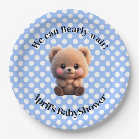We kunnen Barly Wachten Baby shower teddybeer polk Papieren Bordje (Voorkant)