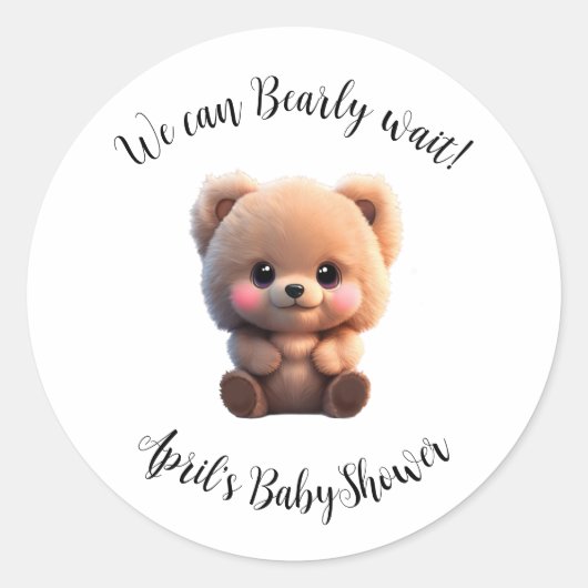 We kunnen Barly Wachten Baby shower teddybeer Ronde Sticker (Voorkant)
