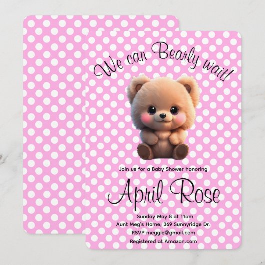 We kunnen Barly Wachten schattig teddy beer roze p Kaart (Voorkant / Achterkant)