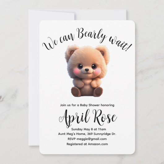 We kunnen Barly Wachten schattig teddybeer Baby sh Kaart (Voorkant)