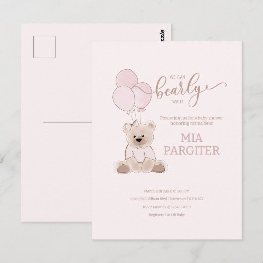 We kunnen Bearly Teddy Bear Roze Budget Baby showe Briefkaart (Voorkant / Achterkant)