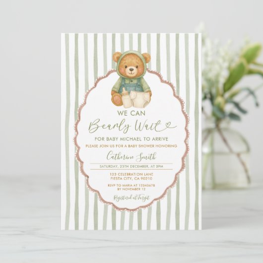 We kunnen Bearly wachten beer baby shower groene s Kaart (Staand voorkant)
