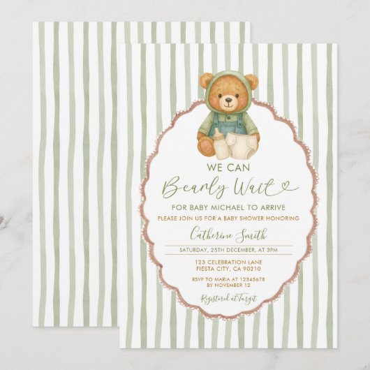 We kunnen Bearly wachten beer baby shower groene s Kaart (Voorkant / Achterkant)
