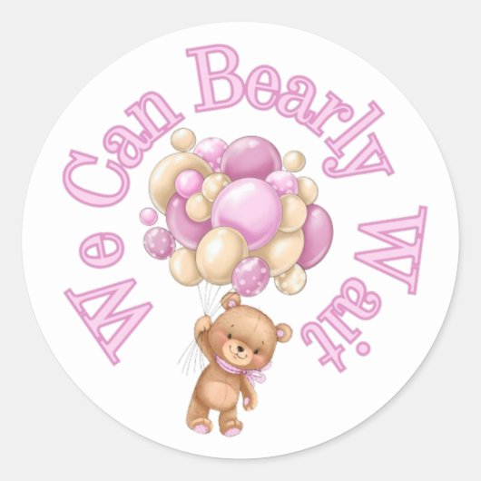 We kunnen bearly wachten meisje Baby shower Ronde Sticker (Voorkant)