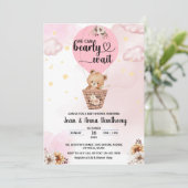 We kunnen bearly wachten meisje schattig beer baby kaart (Staand voorkant)