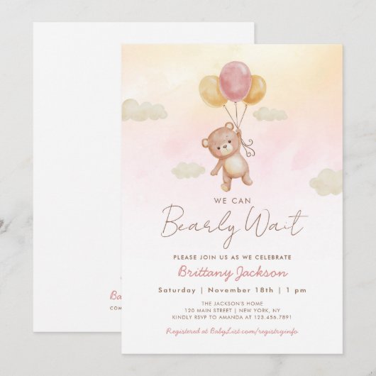 We kunnen Bearly Wait Balloons Beer Baby shower Pi Kaart (Voorkant / Achterkant)