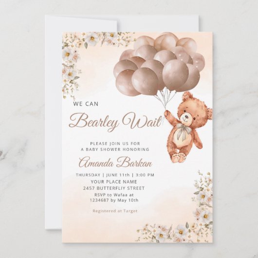 We kunnen Bearly Wait Balloons Floral Boy Baby sho Kaart (Voorkant)