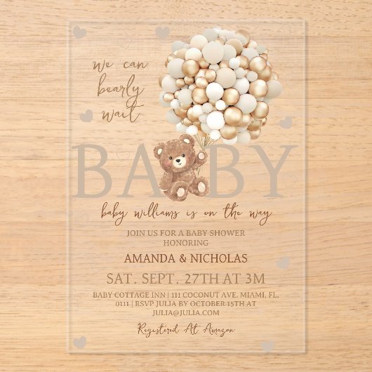 We kunnen Beer Baby shower afwachten Acryl Uitnodigingen (Voorkant)