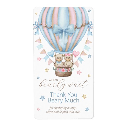 We kunnen bijna niet wachten Boy Girl Twins Dank j Etiket (Voorkant)