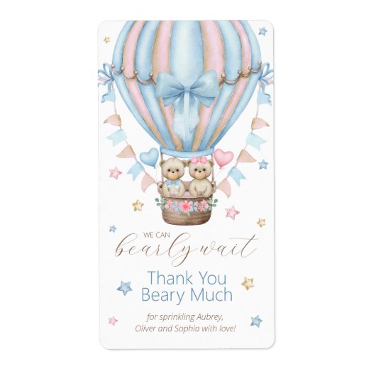 We kunnen bijna niet wachten Boy Girl Twins Dank j Etiket (Voorkant)