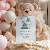 We kunnen bijna niet wachten op baby blauwe teddyb bedankkaart