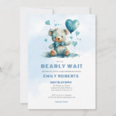 We kunnen bijna niet wachten op baby blauwe teddyb bedankkaart (Voorkant)