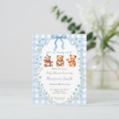 We kunnen bijna niet wachten op Blue Floral Gingha Kaart (Staand voorkant)