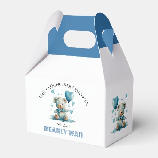 We kunnen bijna niet wachten op Blue Teddy Bear Bedankdoosjes (Achterkant)