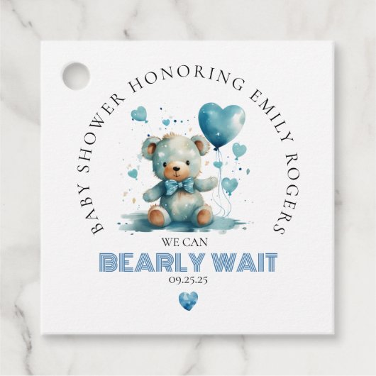 We kunnen bijna niet wachten op de blauwe teddybee bedankjes labels (Voorkant)