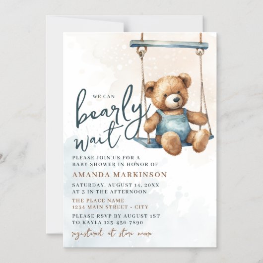 We kunnen bijna niet wachten op het Denim Teddy Be Magnetische Uitnodiging (Voorkant)