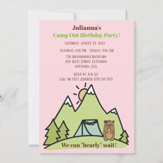 We kunnen bijna niet wachten op het Pink Camp-verj Kaart (Voorkant)