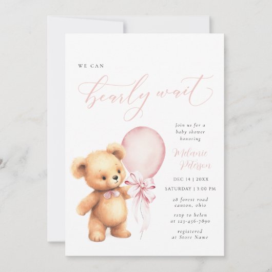 We kunnen bijna niet wachten op Pink Bow Balloon B Kaart (Voorkant)