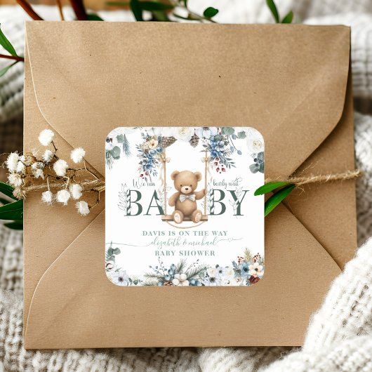 We kunnen bijna niet wachten op Teddy Bear Sage Gr Vierkante Sticker