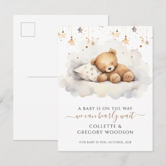 We kunnen bijna niet wachten Slaap Teddybeer Zwang Aankondigingskaart (Voorkant / Achterkant)