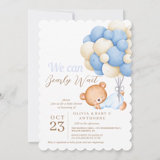 We kunnen bijna niet wachten Teddy Balloon Baby Sh Kaart (Voorkant)