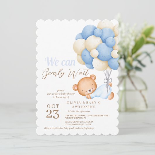 We kunnen bijna niet wachten Teddy Balloon Baby Sh Kaart (Staand voorkant)