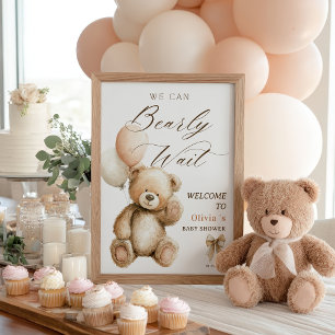 We kunnen bijna niet wachten Teddybeer Baby Shower Poster