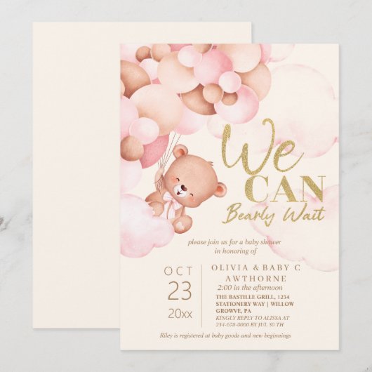 We kunnen bijna niet wachten tot Teddy Baby Girl S Kaart (Voorkant / Achterkant)