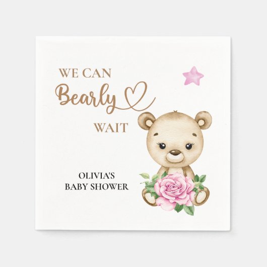 We kunnen bijna wachten baby meisje baby shower servet (Voorkant)