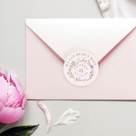 We kunnen bijna wachten Baby shower bloemenkrans r Ronde Sticker