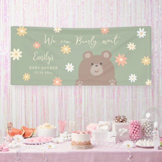 We kunnen bijna wachten Beary Schattige Baby showe Spandoek (Feest)