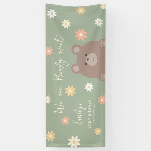 We kunnen bijna wachten Beary Schattige Baby showe Spandoek (Verticaal)