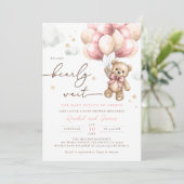 We kunnen bijna wachten Beer roze ballon Baby show Kaart (Staand voorkant)