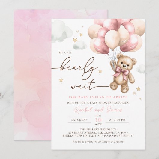 We kunnen bijna wachten Beer roze ballon Baby show Kaart