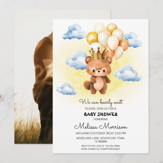 We kunnen bijna wachten Beer welp w / ballonnen Wa Kaart (Voorkant / Achterkant)