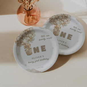 We kunnen bijna wachten beige ballonnen 1e verjaar papieren bordje