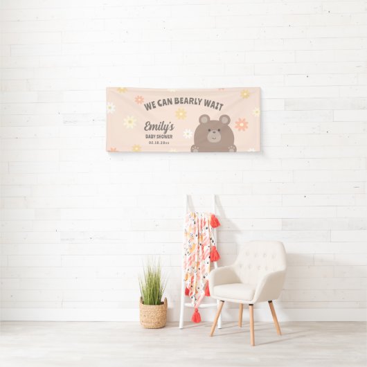 We kunnen bijna wachten bloemenmeisje Baby shower  Spandoek (Insitu)