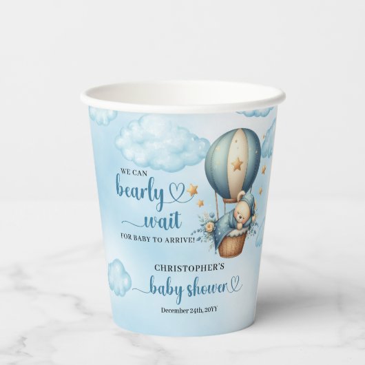 We kunnen bijna wachten jongen baby shower heteluc papieren bekers (Achterkant)
