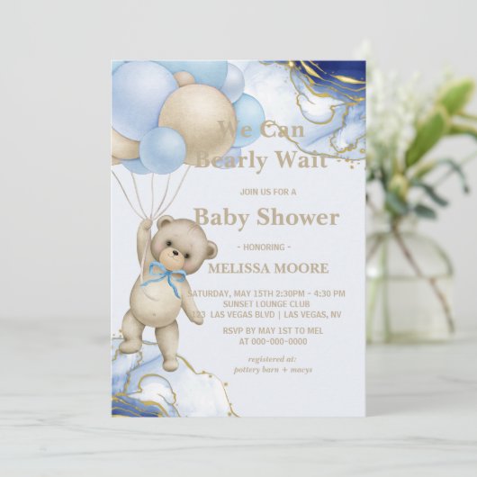 We kunnen bijna wachten op abstract blauw goud kaart (Staand voorkant)