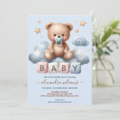 We kunnen bijna wachten op Baby Boy Shower Kaart (Staand voorkant)